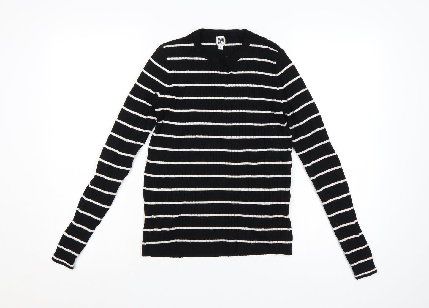 La Redoute Women Black White Striped Rib Knit V-Neck Jumper M