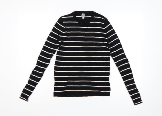 La Redoute Women Black White Striped Rib Knit V-Neck Jumper M