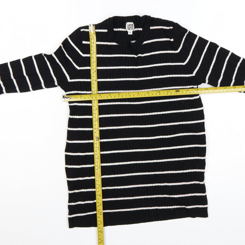 La Redoute Women Black White Striped Rib Knit V-Neck Jumper M