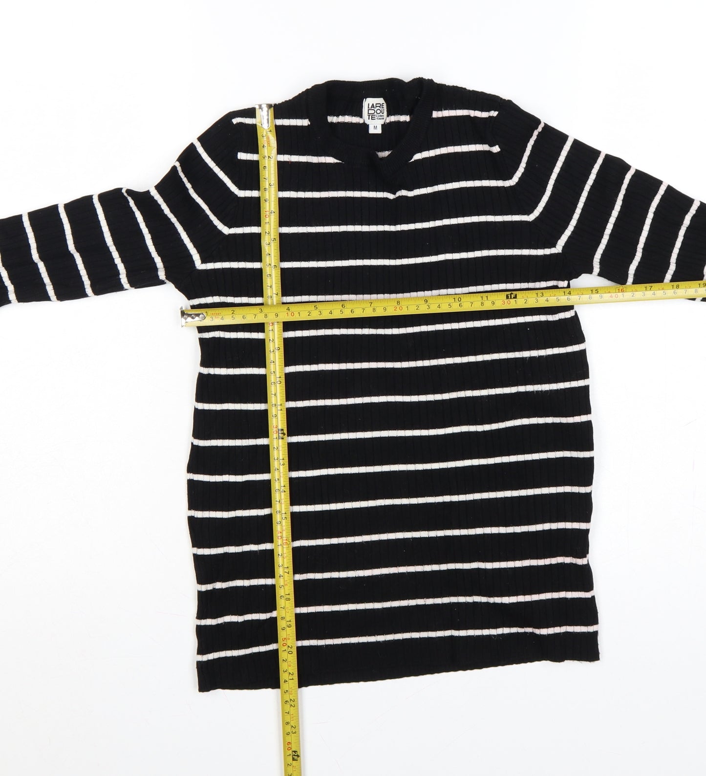 La Redoute Women Black White Striped Rib Knit V-Neck Jumper M