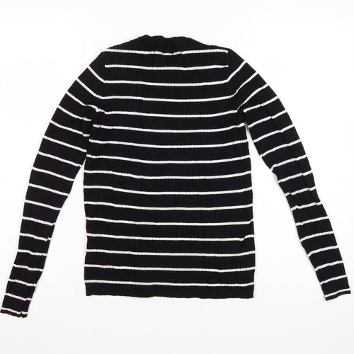 La Redoute Women Black White Striped Rib Knit V-Neck Jumper M
