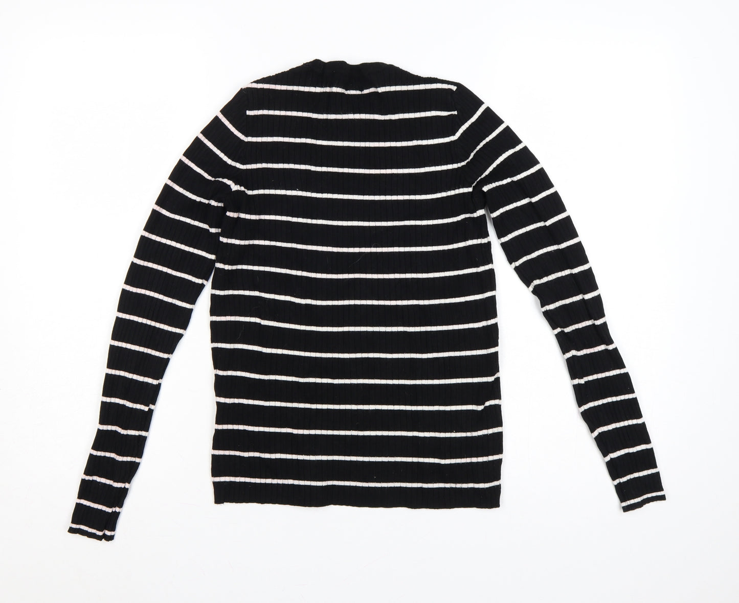 La Redoute Women Black White Striped Rib Knit V-Neck Jumper M