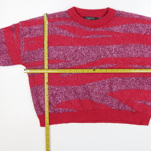 Primark Women Red Glitter Striped Knit Crew Neck Jumper UK 12