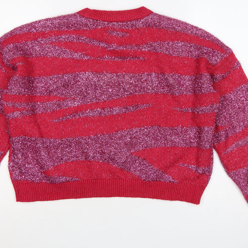 Primark Women Red Glitter Striped Knit Crew Neck Jumper UK 12