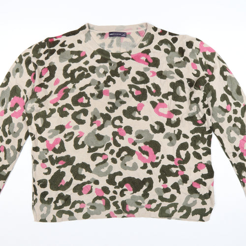 Marks and Spencer Women's Multicoloured Leopard Print Jumper UK 16 Crew Neck