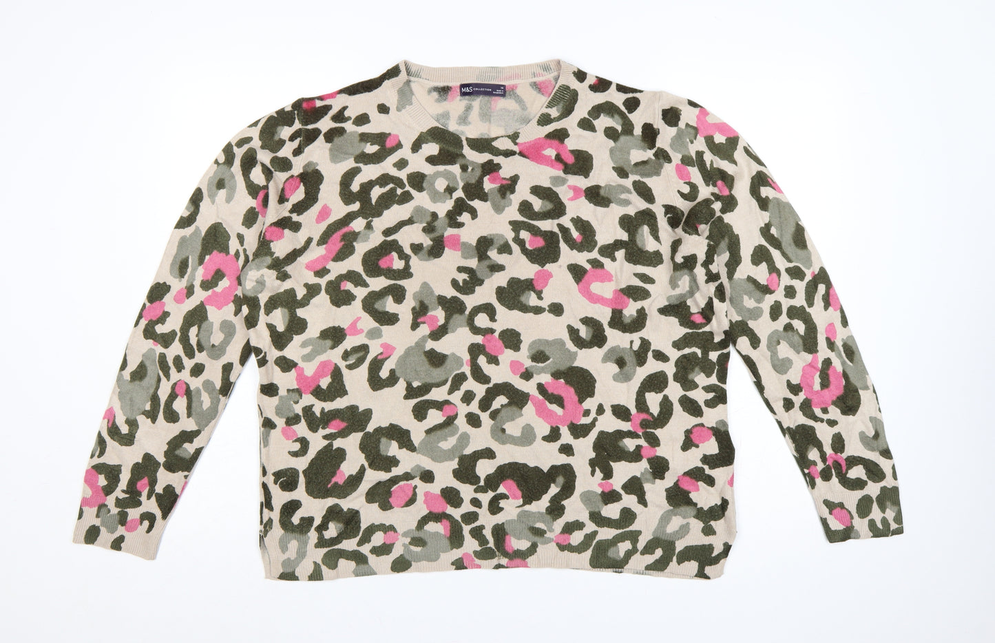 Marks and Spencer Women's Multicoloured Leopard Print Jumper UK 16 Crew Neck