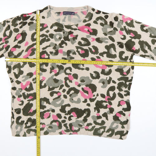 Marks and Spencer Women's Multicoloured Leopard Print Jumper UK 16 Crew Neck
