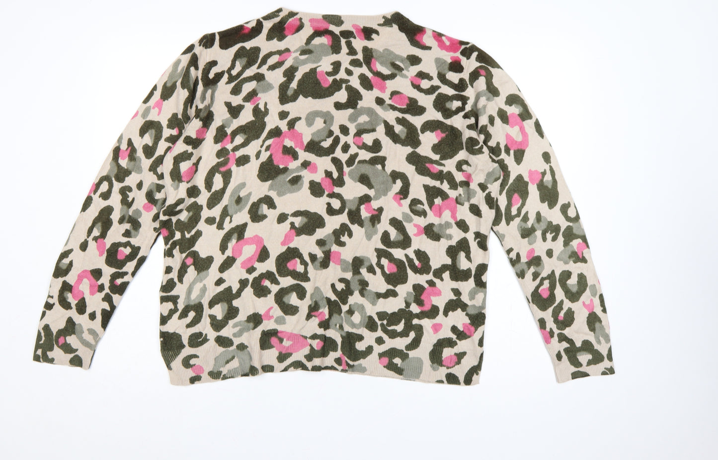 Marks and Spencer Women's Multicoloured Leopard Print Jumper UK 16 Crew Neck
