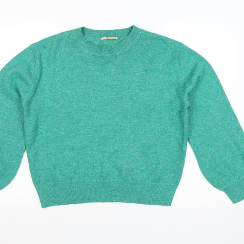 TU Women Green Glitter Knit Crew Neck Jumper UK 14 Long Sleeve