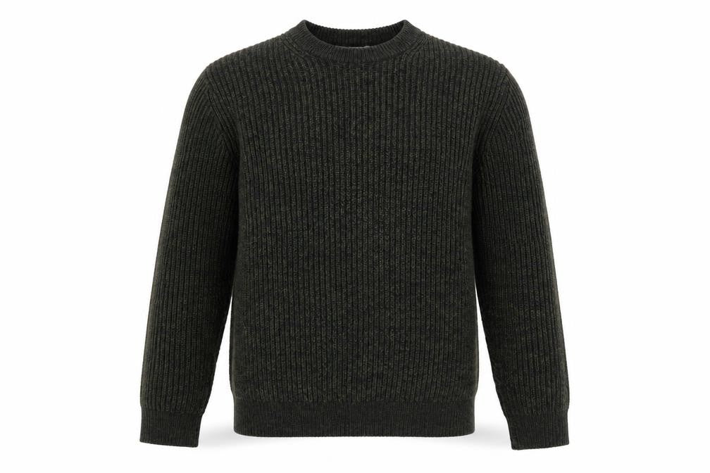 Front view of Tu Men Green M Chunky Knit Crew Neck jumper