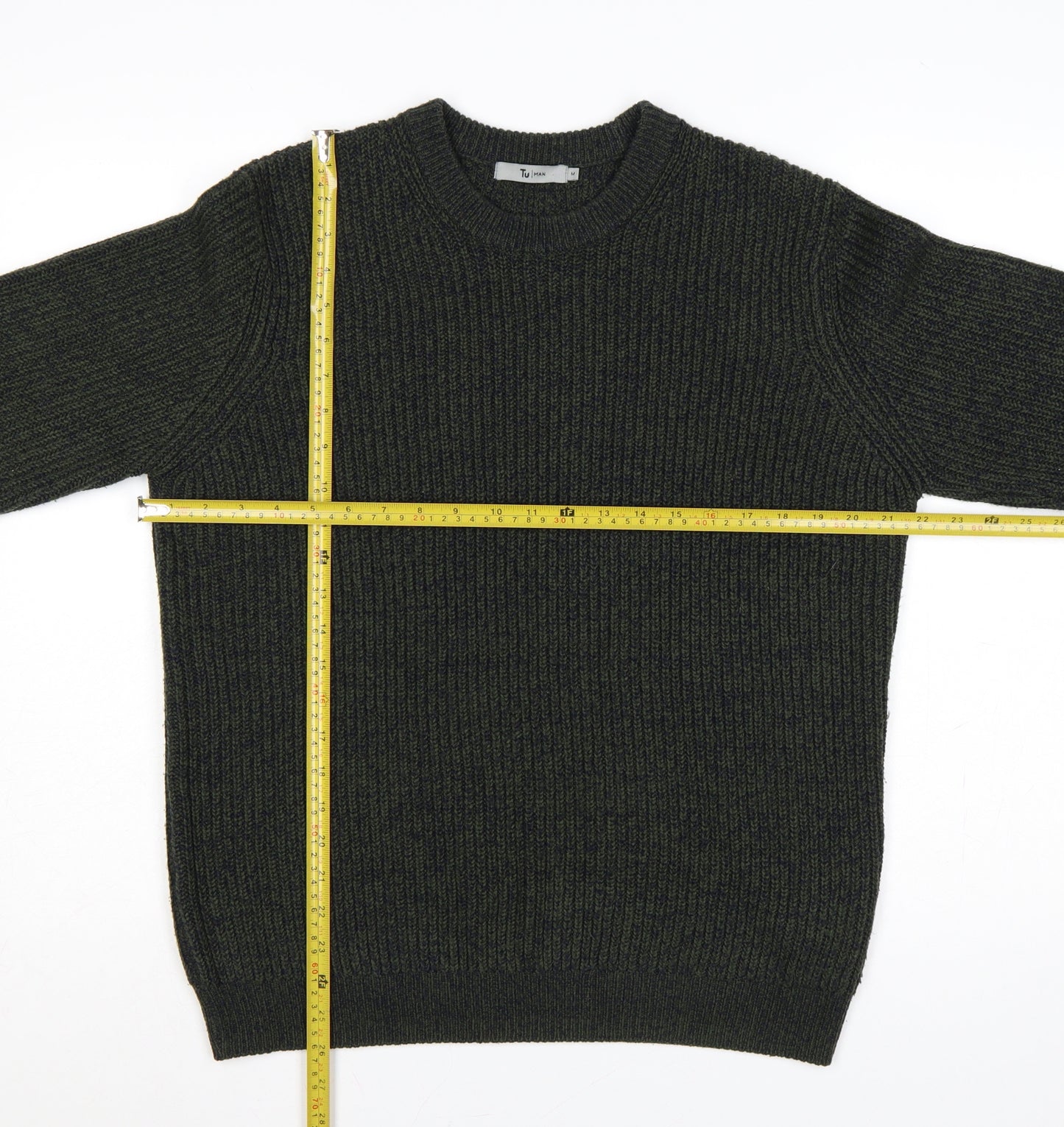 Tu Men Green M Chunky Knit Crew Neck Pullover Jumper