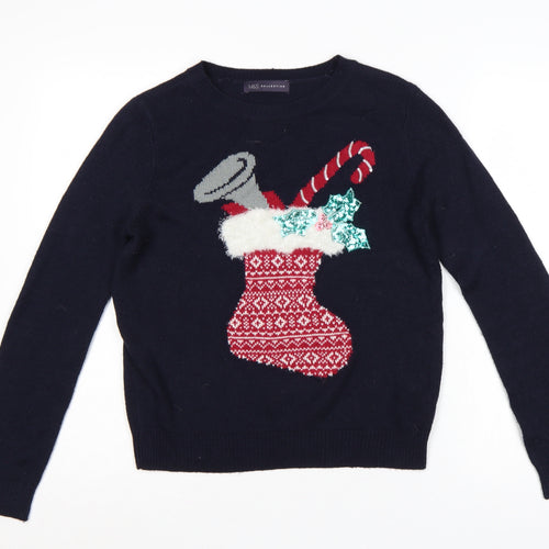 Marks and Spencer Women Blue UK 10 Christmas Stocking Sequin Knit Jumper