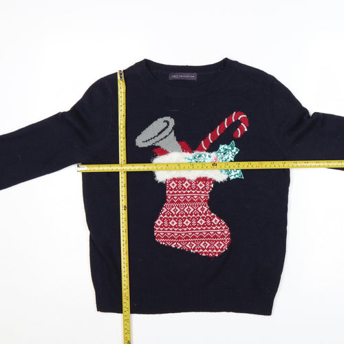 Marks and Spencer Women Blue UK 10 Christmas Stocking Sequin Knit Jumper