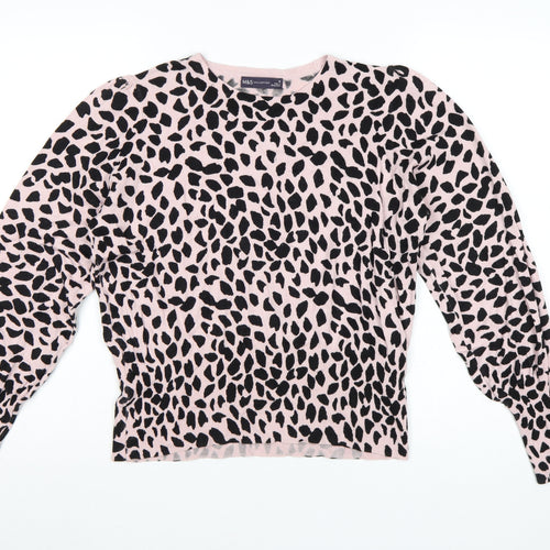 Marks & Spencer Women Pink Leopard Print Knit Jumper UK 16 Crew Neck