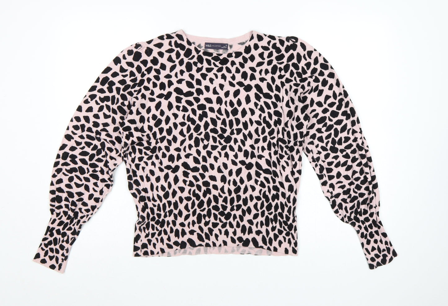 Marks & Spencer Women Pink Leopard Print Knit Jumper UK 16 Crew Neck