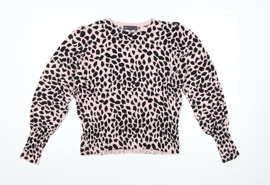 Marks & Spencer Women Pink Leopard Print Knit Jumper UK 16 Crew Neck