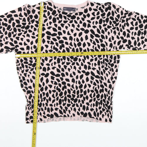 Marks & Spencer Women Pink Leopard Print Knit Jumper UK 16 Crew Neck