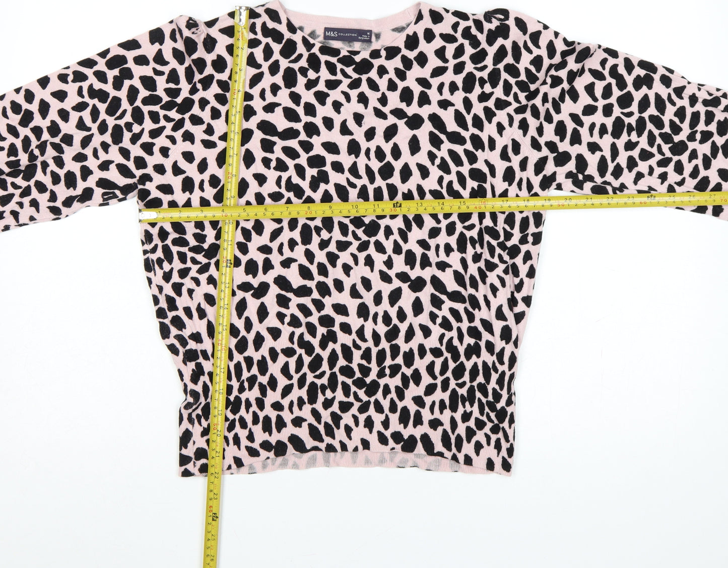 Marks & Spencer Women Pink Leopard Print Knit Jumper UK 16 Crew Neck