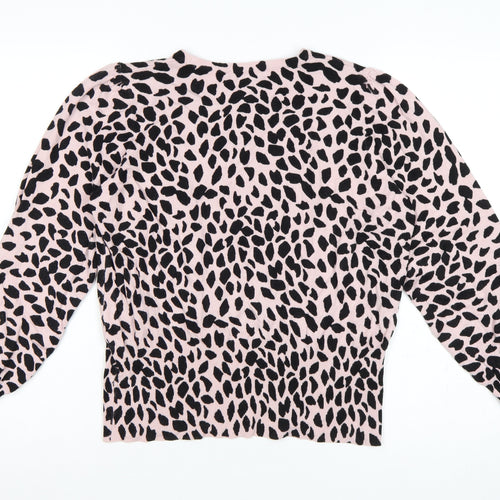 Marks & Spencer Women Pink Leopard Print Knit Jumper UK 16 Crew Neck