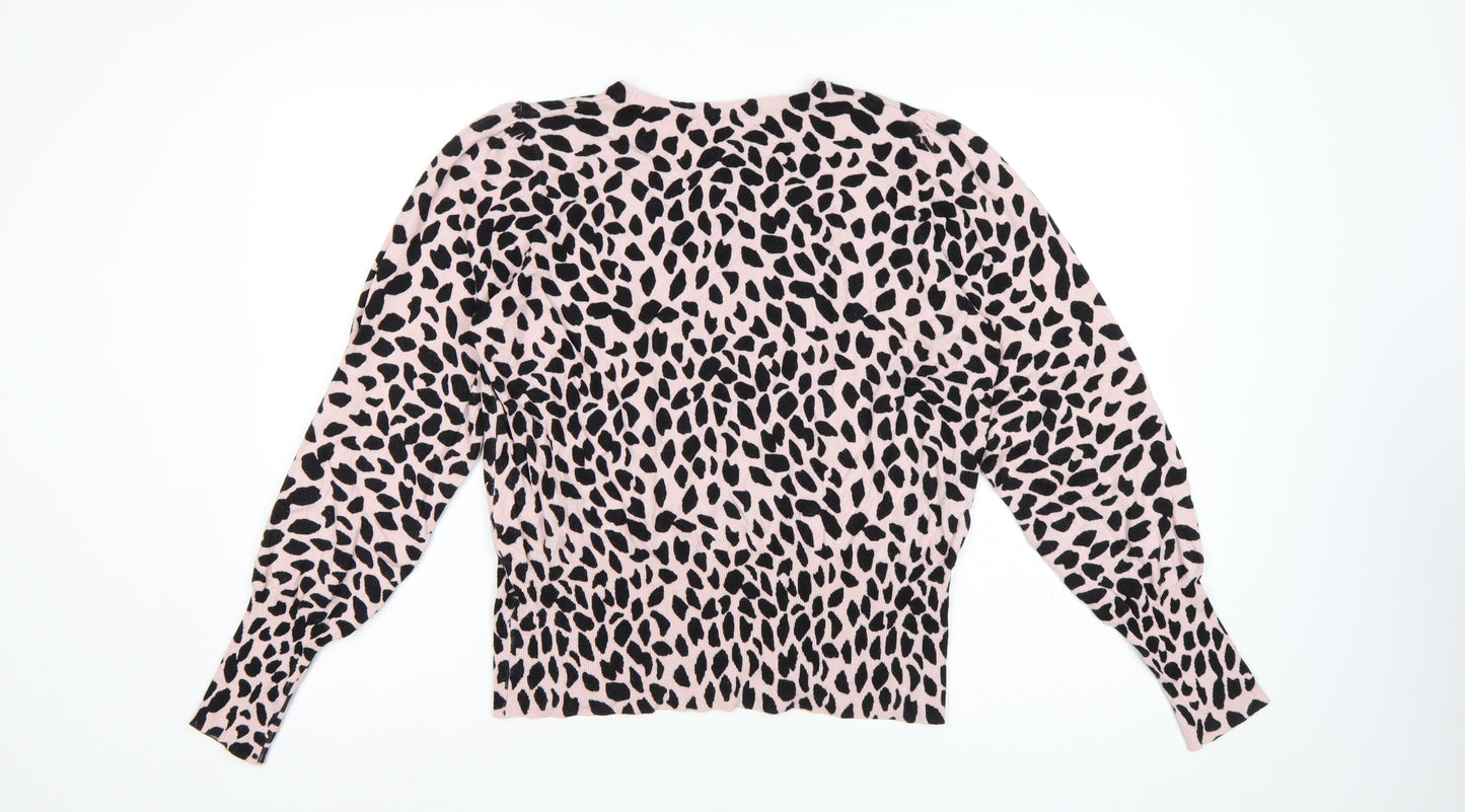 Marks & Spencer Women Pink Leopard Print Knit Jumper UK 16 Crew Neck