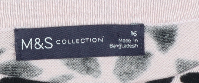 Marks & Spencer Women Pink Leopard Print Knit Jumper UK 16 Crew Neck