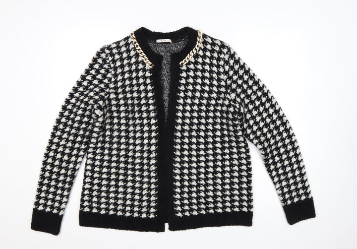 TU Woman Black White Houndstooth Chain Trim Cardigan UK 14