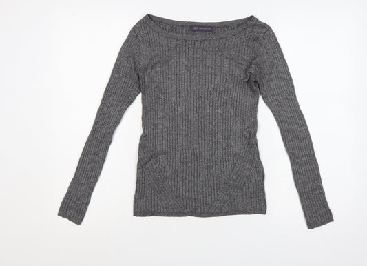 Marks and Spencer Women Grey Ribbed Viscose Jumper UK 8 Boat Neck