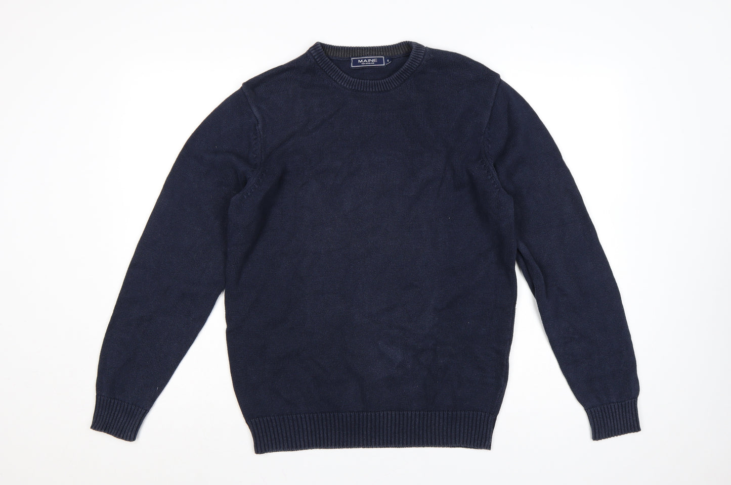 Maine New England Men's Blue S Crew Neck Cotton Knit Pullover Jumper