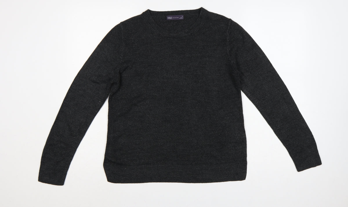 Marks and Spencer Women Grey Size 14 Crew Neck Knit Pullover Jumper