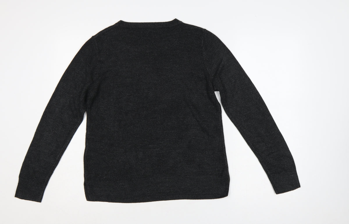 Marks and Spencer Women Grey Size 14 Crew Neck Knit Pullover Jumper
