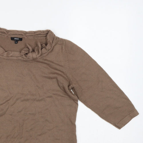 Papaya Women’s Brown Ruffle Neck 3/4 Sleeve Knit Jumper Size 12