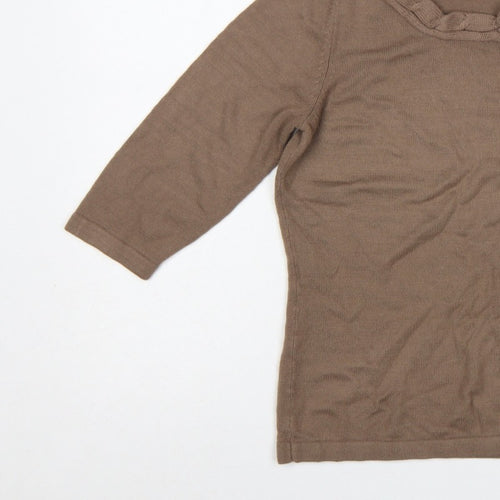 Papaya Women’s Brown Ruffle Neck 3/4 Sleeve Knit Jumper Size 12