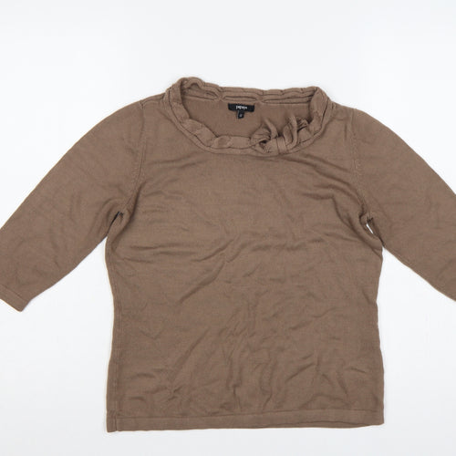 Papaya Women’s Brown Ruffle Neck 3/4 Sleeve Knit Jumper Size 12