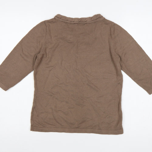Papaya Women’s Brown Ruffle Neck 3/4 Sleeve Knit Jumper Size 12