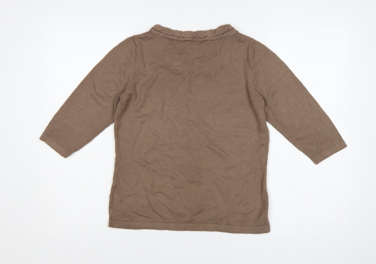 Papaya Women’s Brown Ruffle Neck 3/4 Sleeve Knit Jumper Size 12