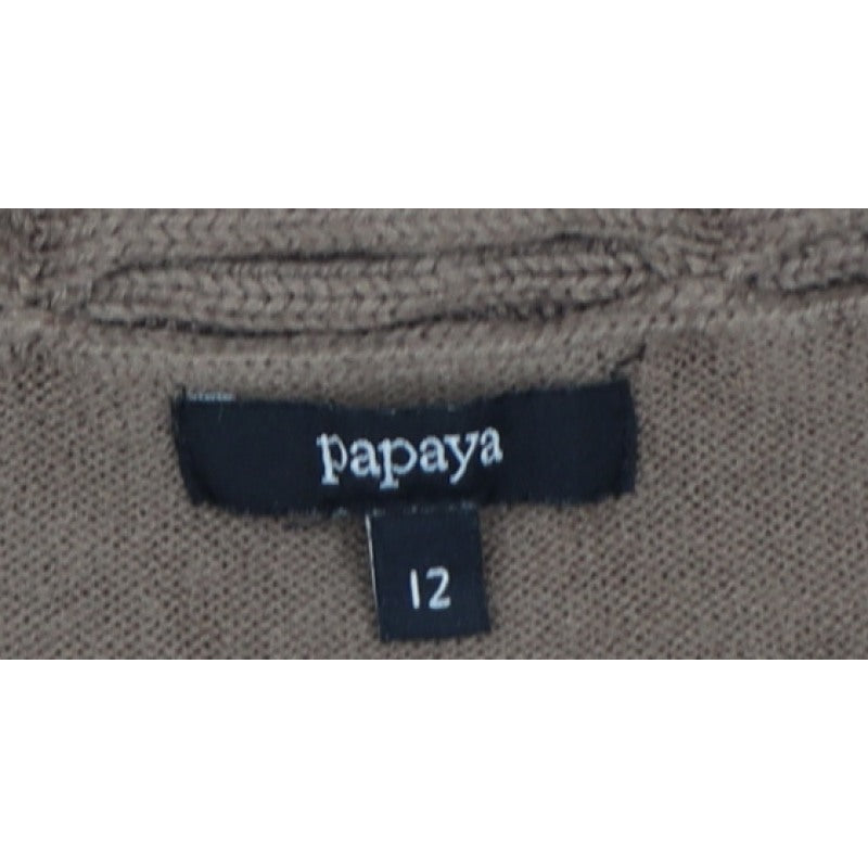 Papaya Women’s Brown Ruffle Neck 3/4 Sleeve Knit Jumper Size 12