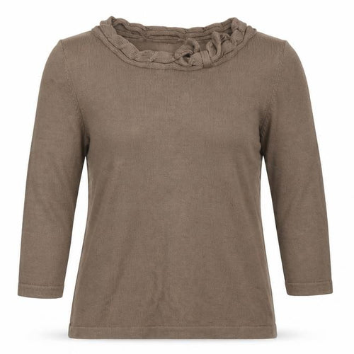 Papaya Women’s Brown Ruffle Neck 3/4 Sleeve Knit Jumper Size 12