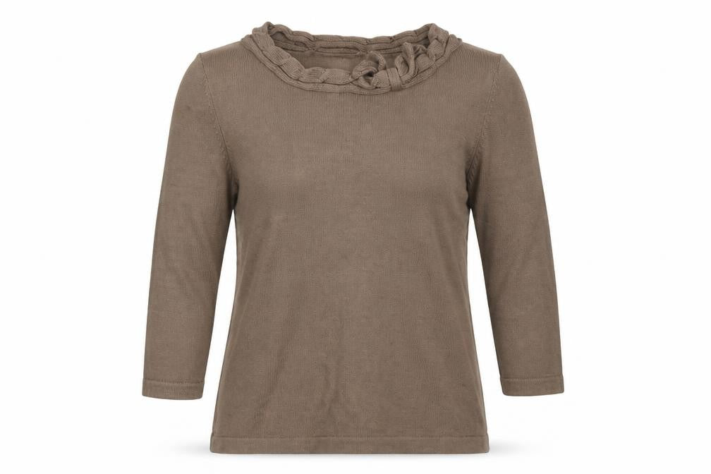 Papaya Women’s Brown Ruffle Neck 3/4 Sleeve Knit Jumper Size 12