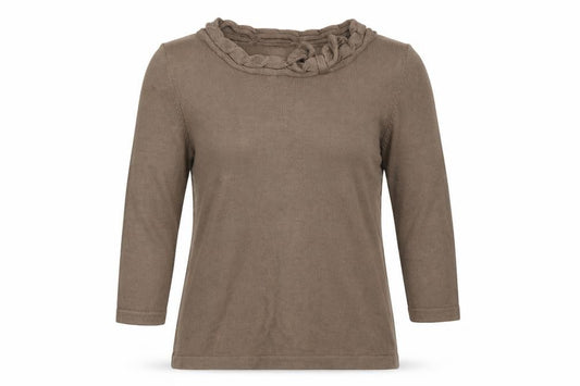 Papaya Women’s Brown Ruffle Neck 3/4 Sleeve Knit Jumper Size 12