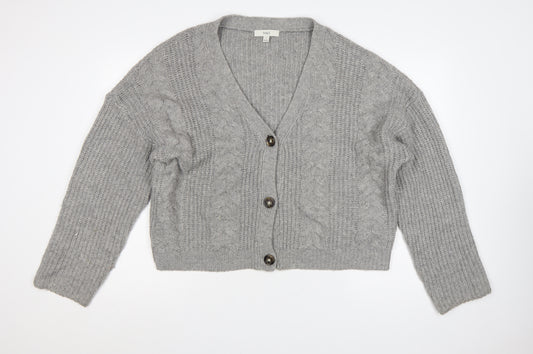 Marks and Spencer Women Grey L Cable Knit V-Neck Button Cardigan
