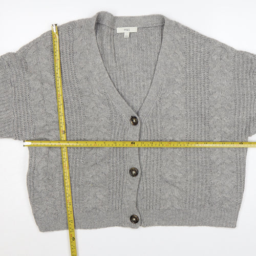 Marks and Spencer Women Grey L Cable Knit V-Neck Button Cardigan