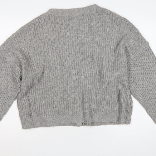 Marks and Spencer Women Grey L Cable Knit V-Neck Button Cardigan