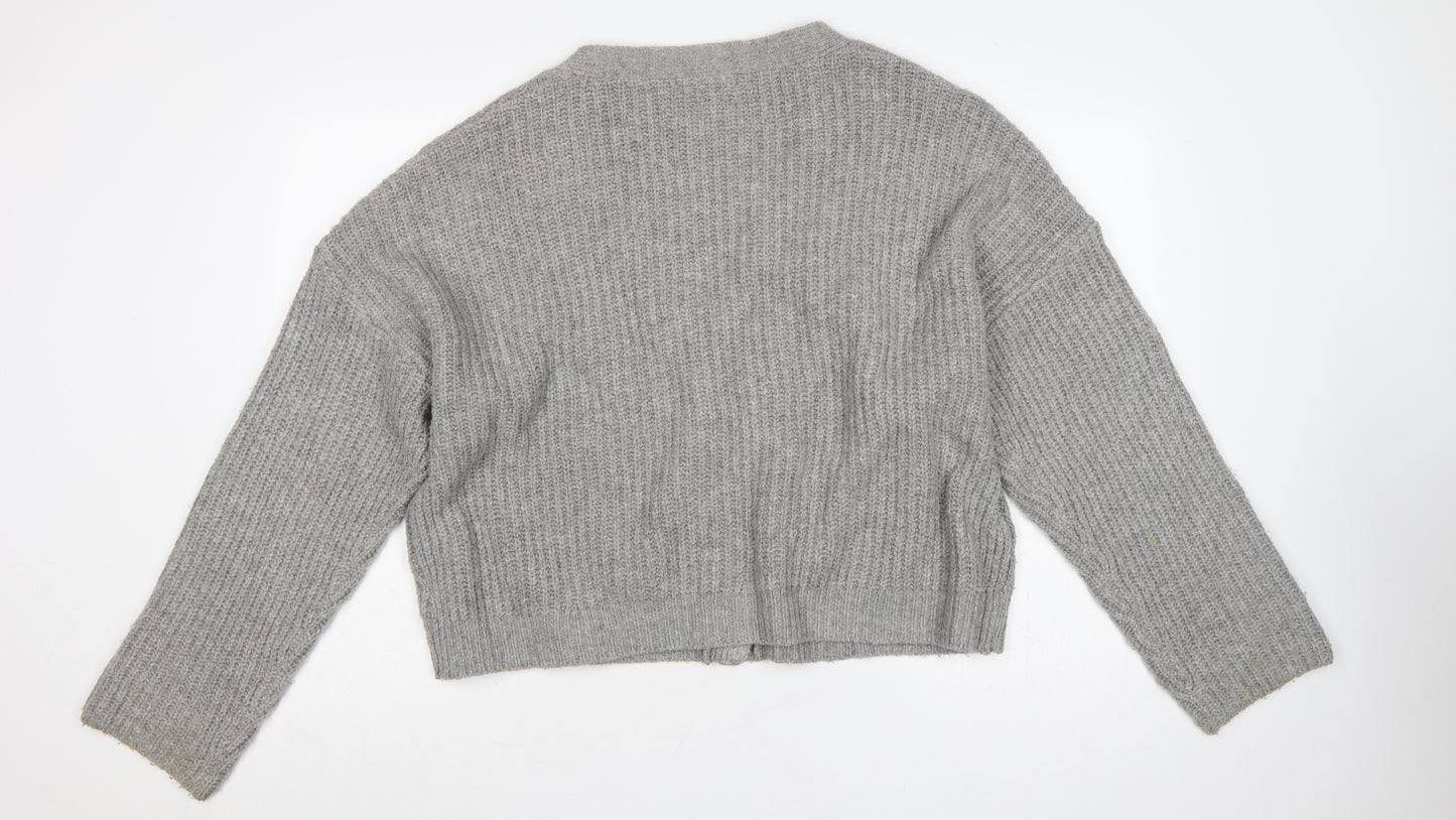 Marks and Spencer Women Grey L Cable Knit V-Neck Button Cardigan