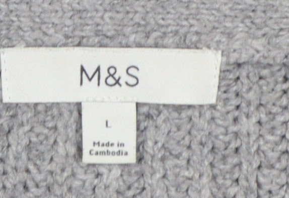 Marks and Spencer Women Grey L Cable Knit V-Neck Button Cardigan