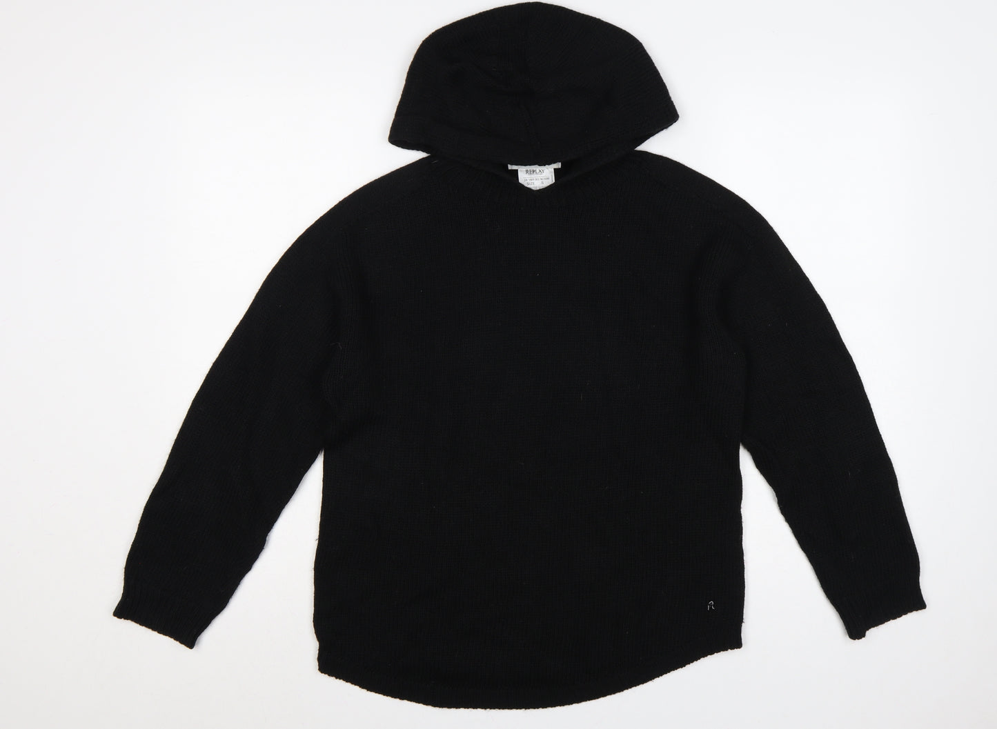 Replay Women’s Black S Hooded Knit Wool Blend Pullover Jumper