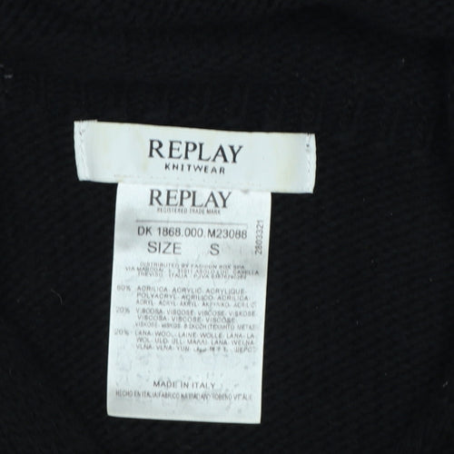 Replay Women’s Black S Hooded Knit Wool Blend Pullover Jumper
