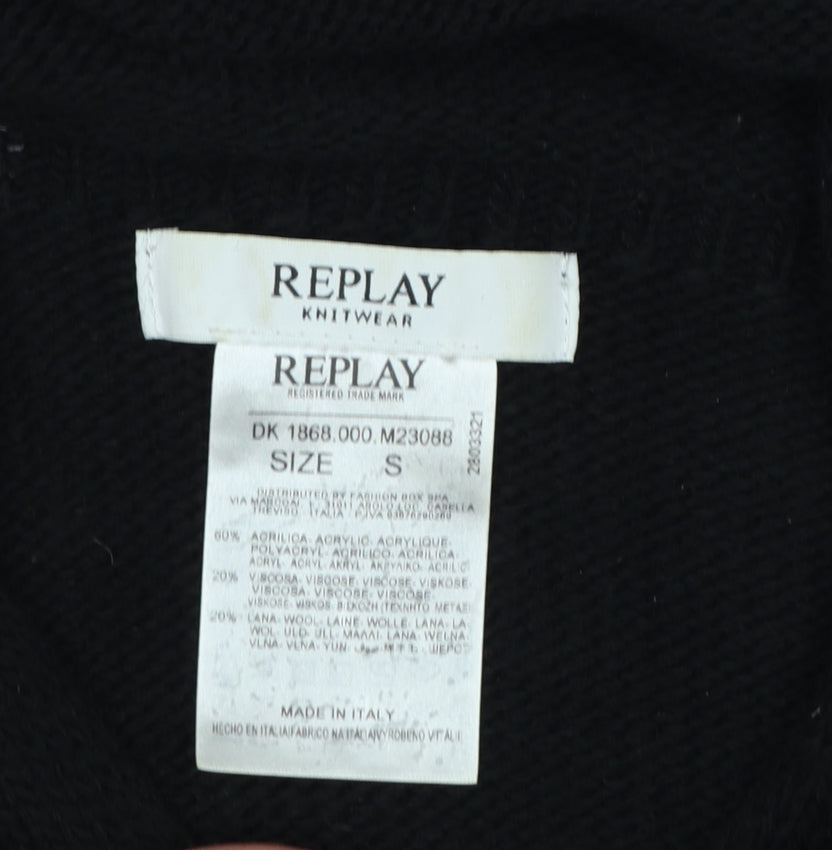 Replay Women’s Black S Hooded Knit Wool Blend Pullover Jumper
