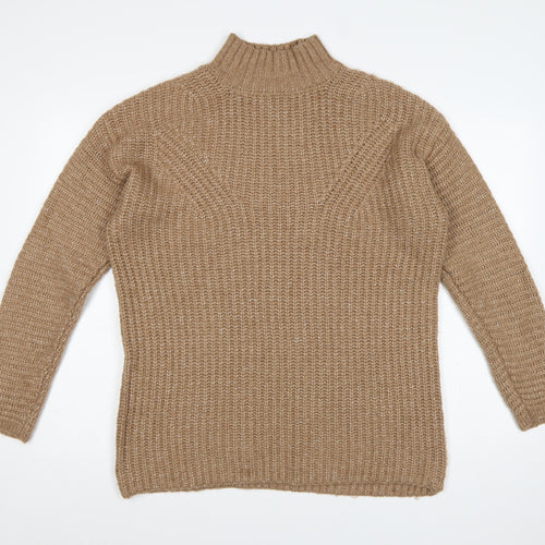 Tu Women Brown Size 12 Chunky Knit High Neck Long Sleeve Jumper
