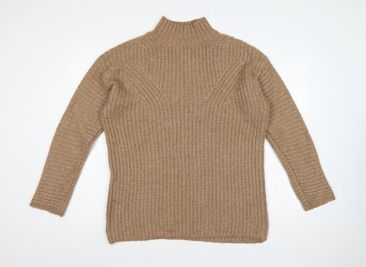 Tu Women Brown Size 12 Chunky Knit High Neck Long Sleeve Jumper