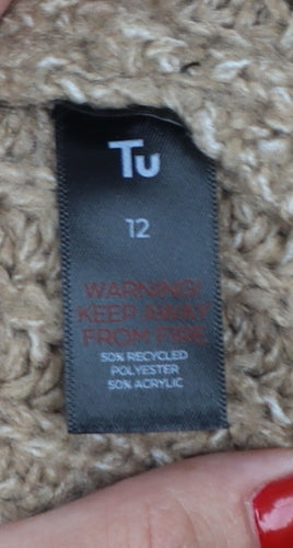Tu Women Brown Size 12 Chunky Knit High Neck Long Sleeve Jumper